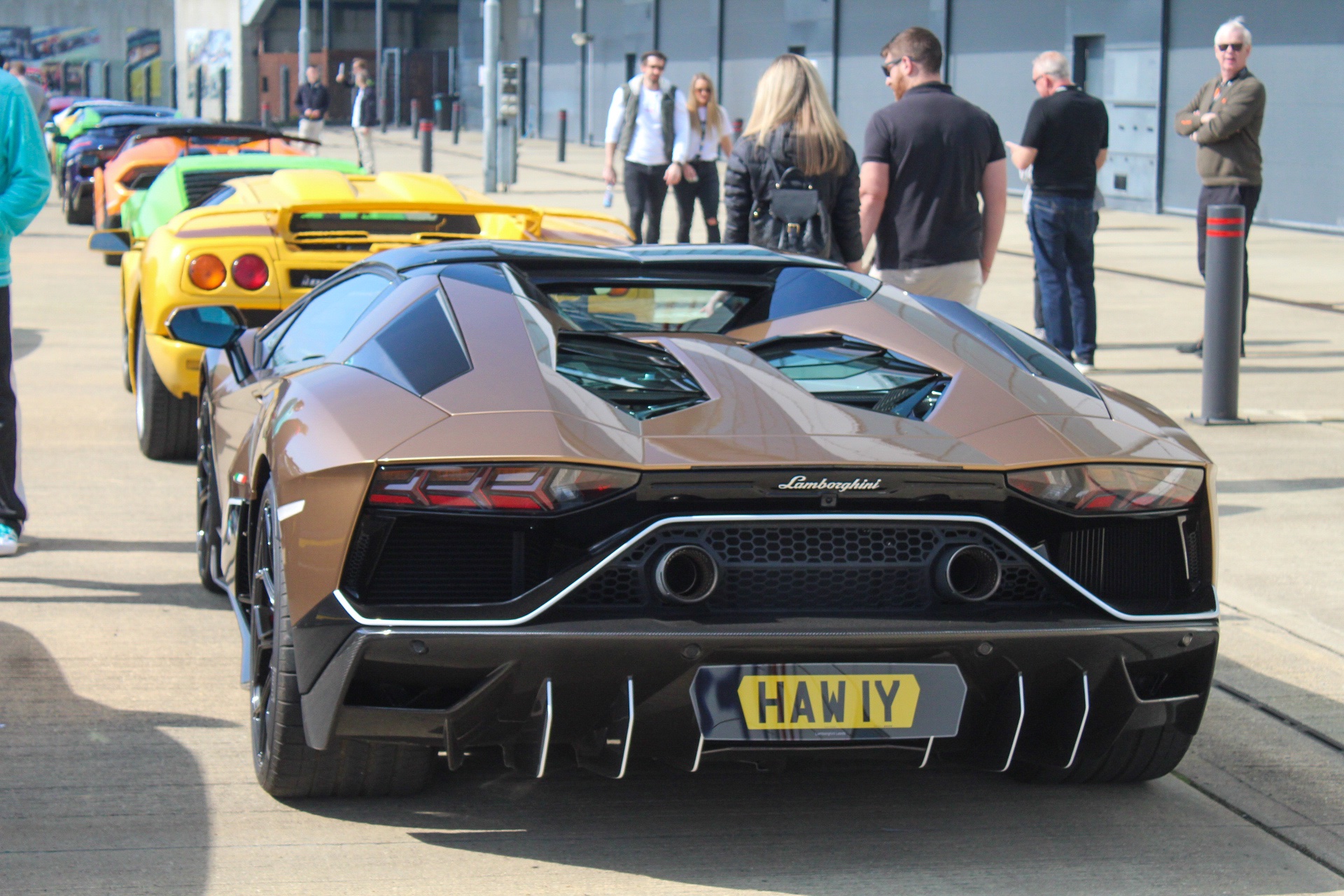 HAW 1Y private number plate on a Lamborghini Aventador, spotted in Silverstone Circuit