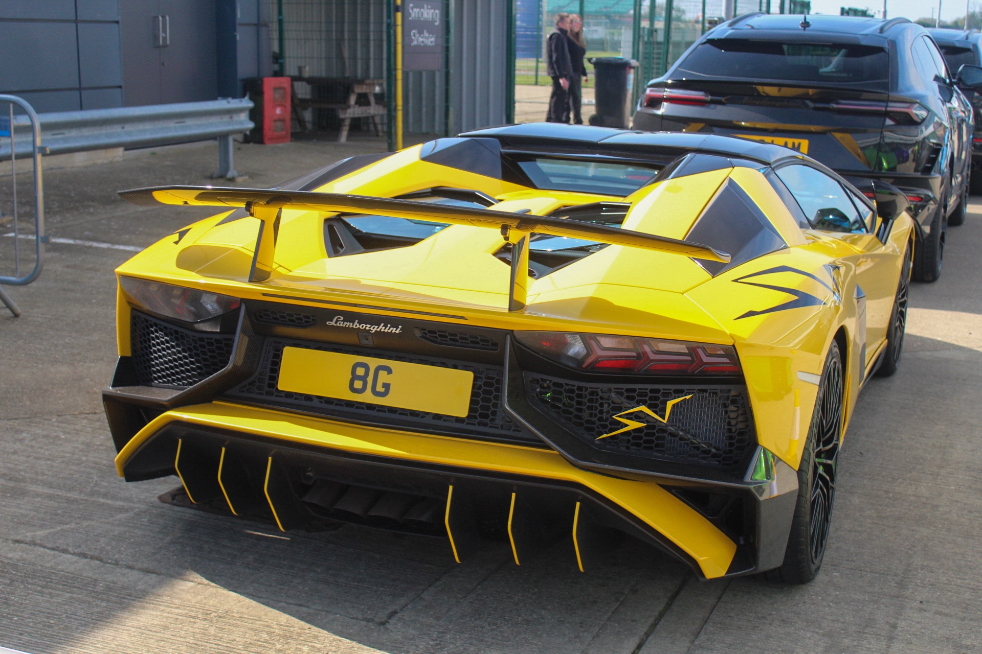 8 G private number plate on a Lamborghini Aventador, spotted in Silverstone Circuit