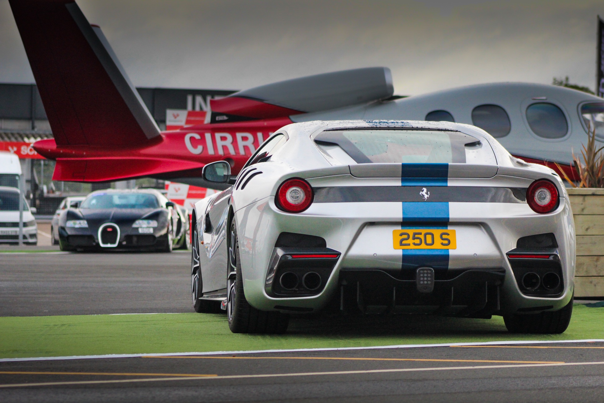 250 S private number plate on a Ferrari F12, spotted in Donington Park