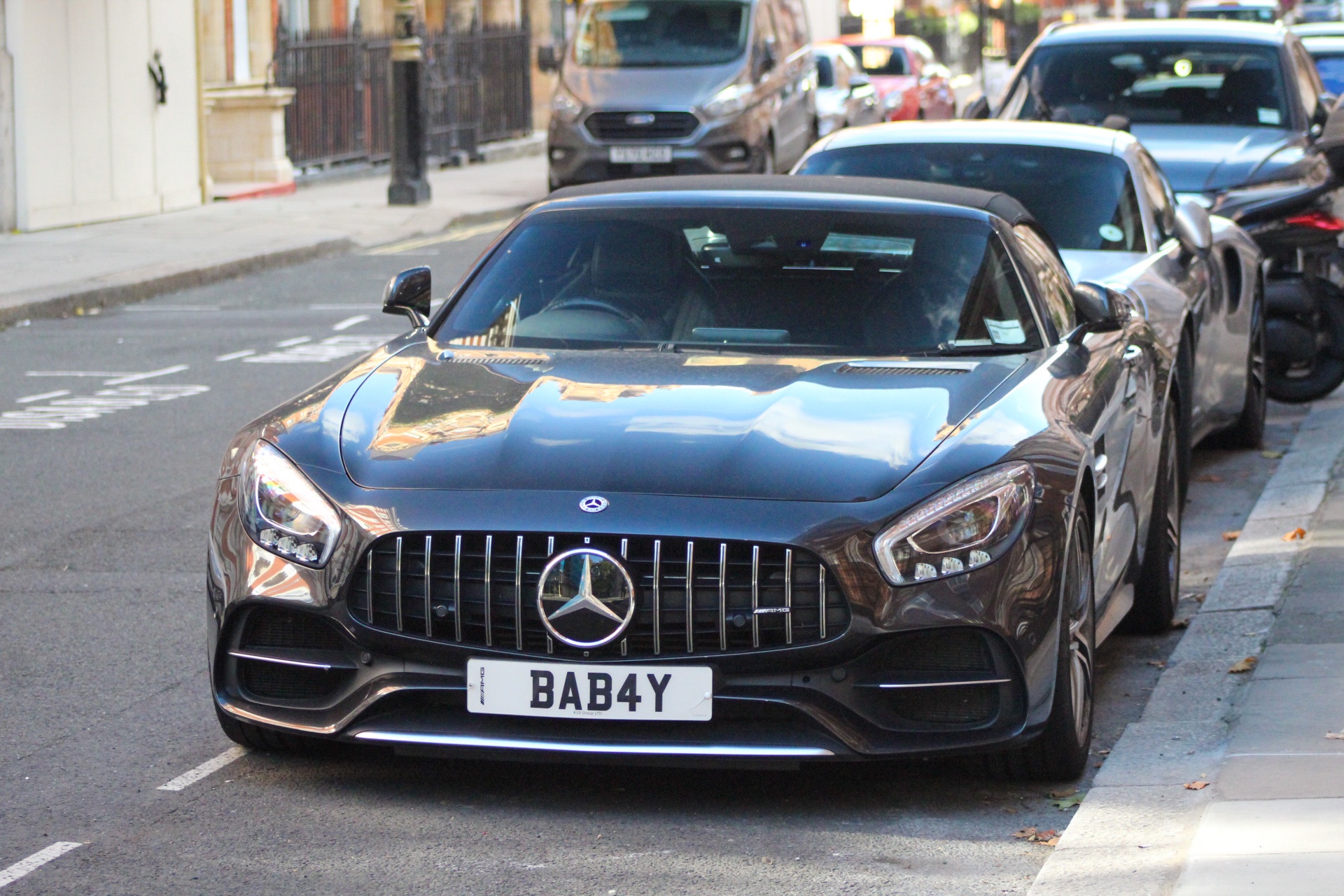 BAB 4Y private number plate on a Mercedes-Benz AMG GT, spotted in London