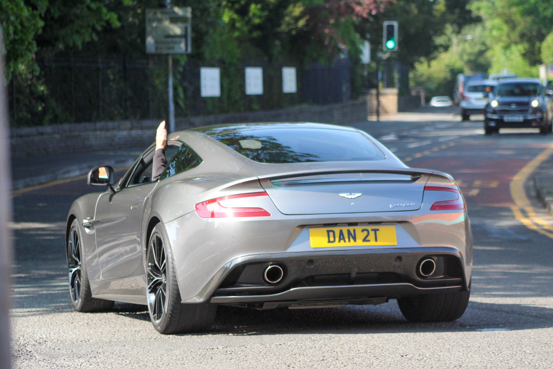 DAN 2T private number plate on a Aston Martin Vanquish, spotted in Alderley Edge