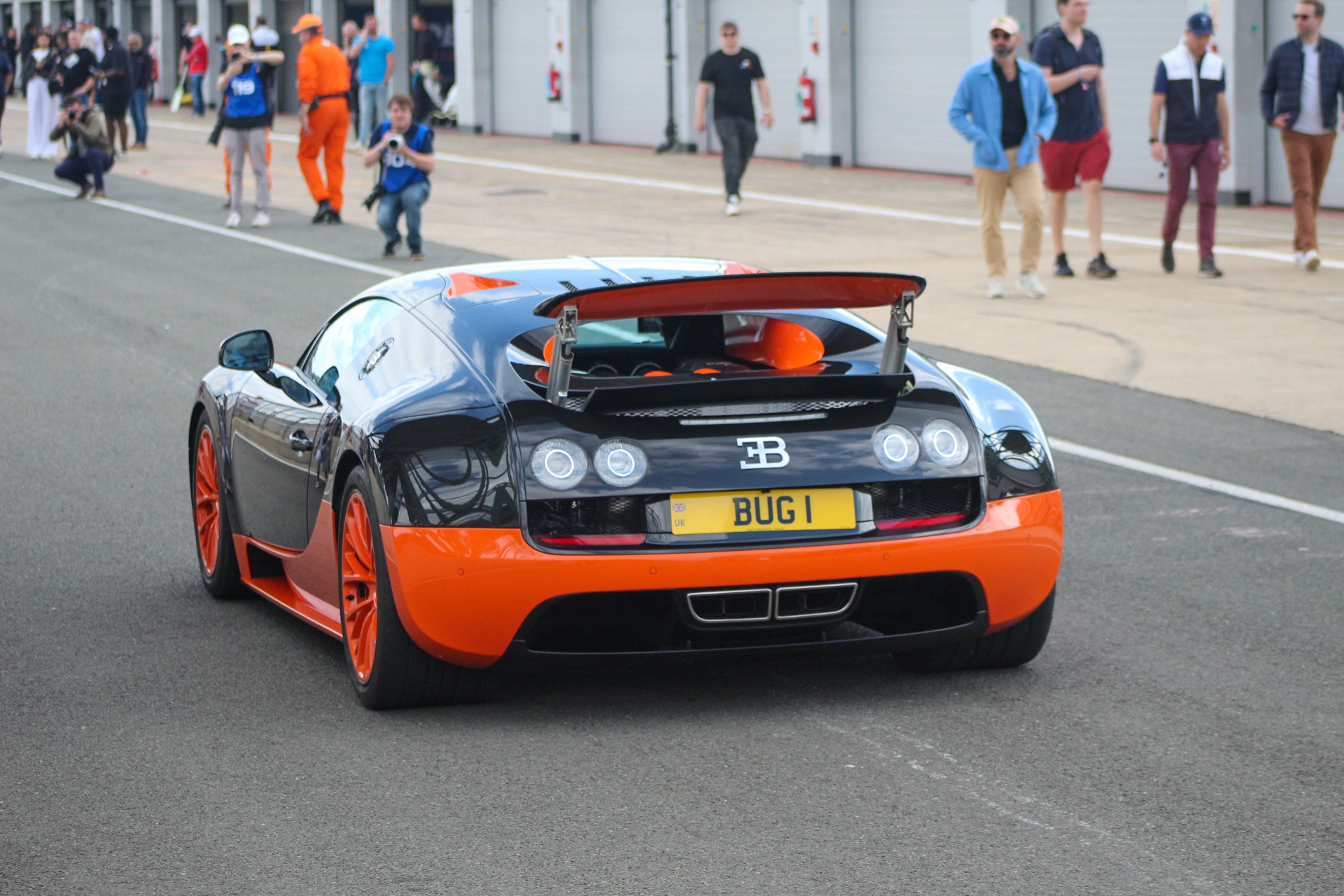 BUG 1 private number plate on a Bugatti Veyron, spotted in Silverstone Circuit