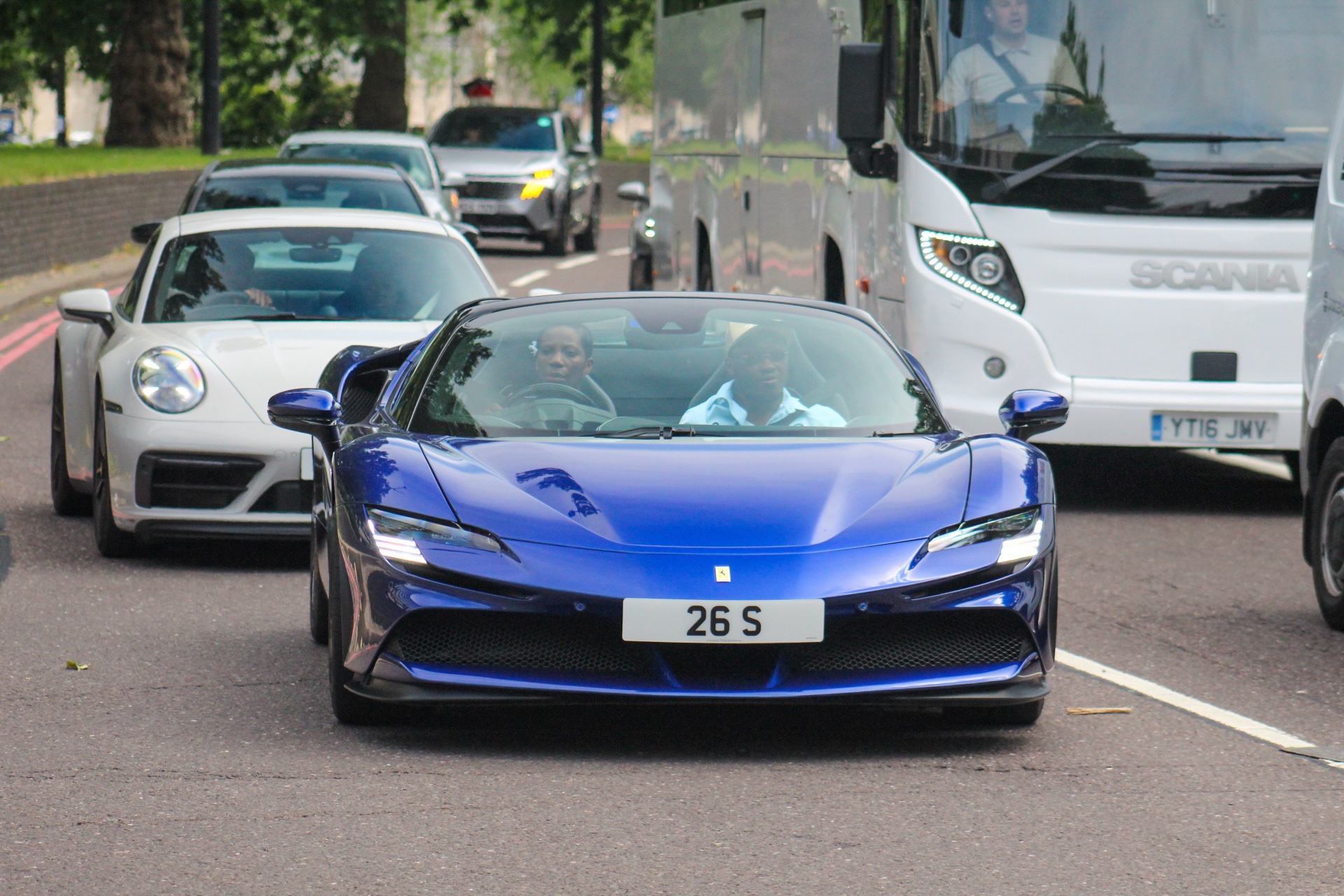 26 S private number plate on a Ferrari SF90, spotted in London