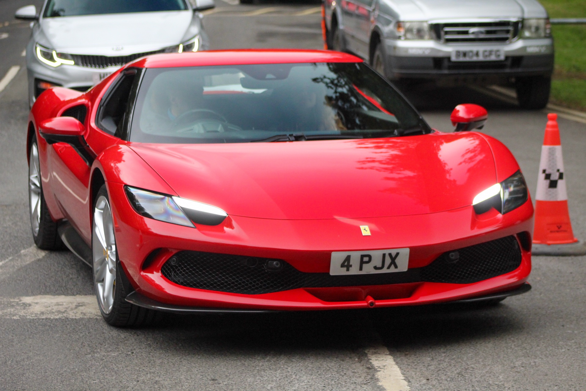 4 PJX private number plate on a Ferrari 296, spotted in Oulton Park
