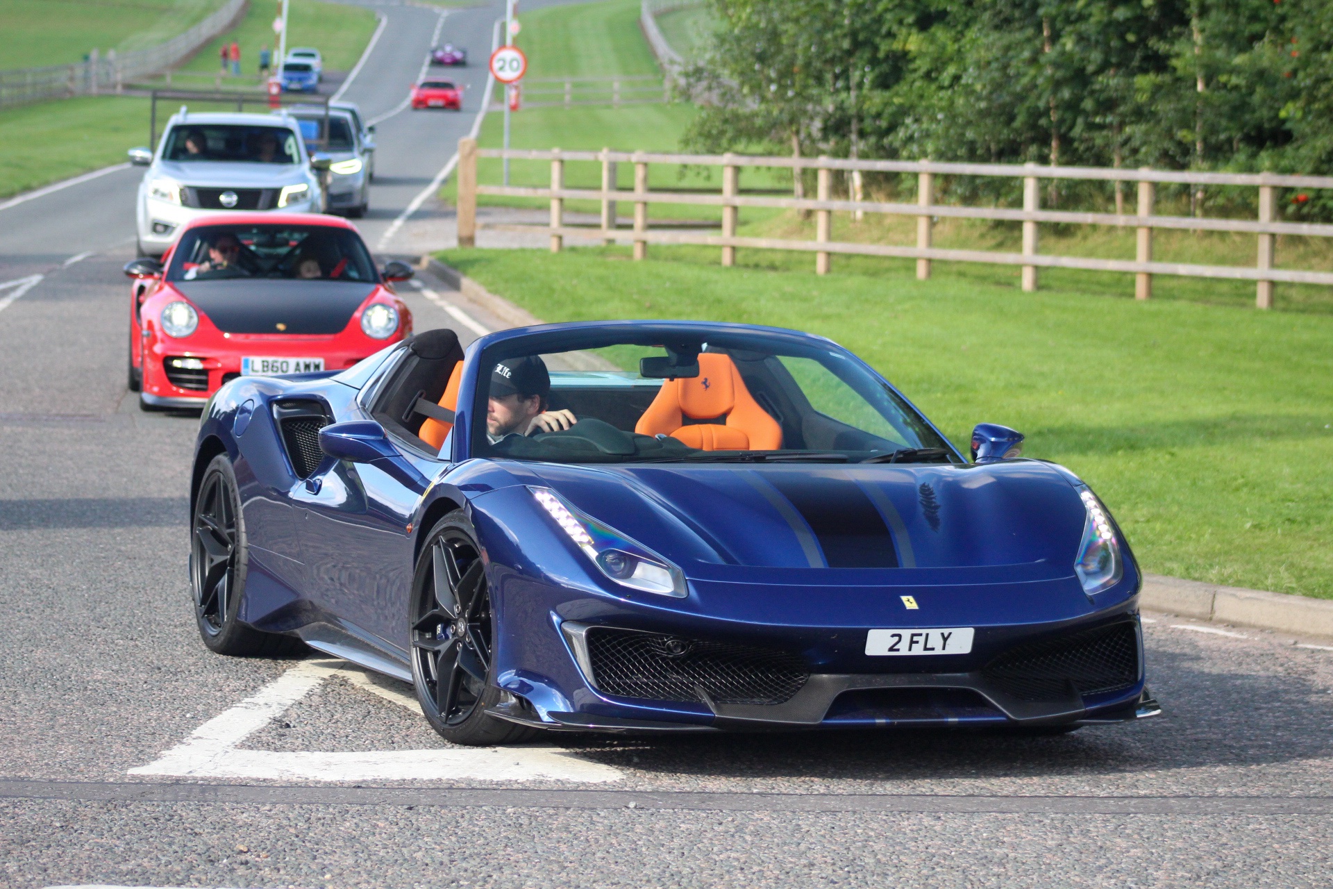 2 FLY private number plate on a Ferrari 488, spotted in Donington Park