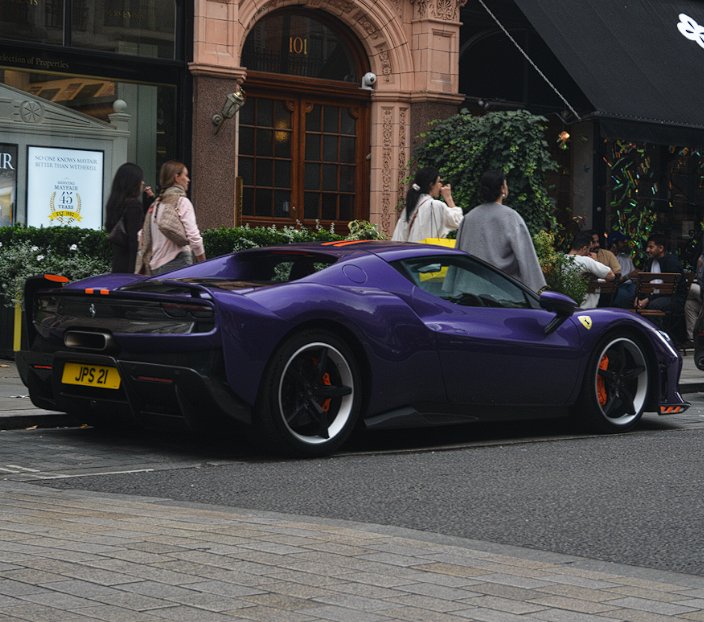 JPS 21 private number plate on a Ferrari 296, spotted in London