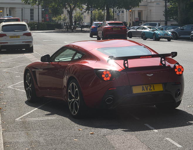 AVZ 1 private number plate on a Aston Martin V12 Zagato, spotted in London