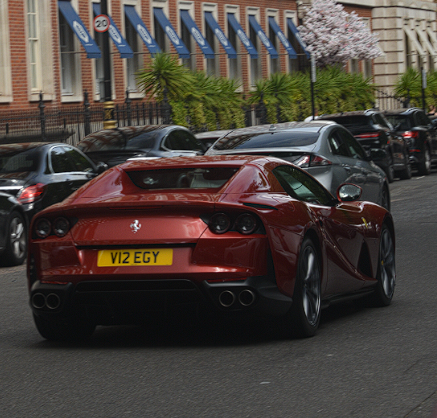 V12 EGY private number plate on a Ferrari 812, spotted in London