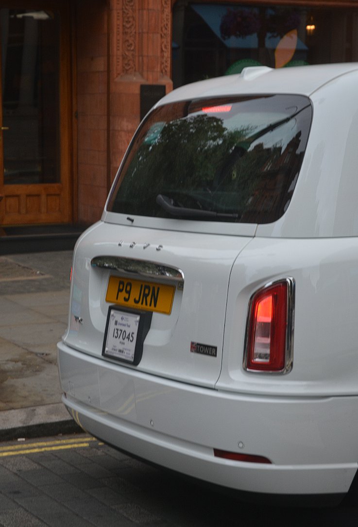P9 JRN private number plate on a LEVC, spotted in London