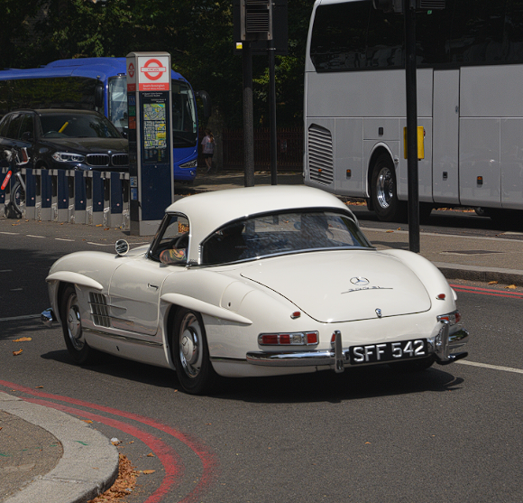 SFF 542 private number plate on a Mercedes-Benz 300SL, spotted in London