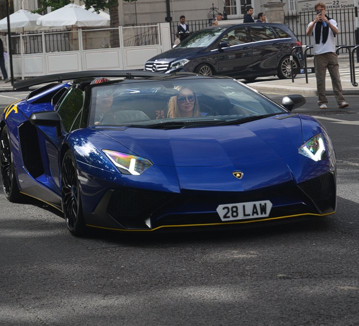 28 LAW private number plate on a Lamborghini Aventador, spotted in London
