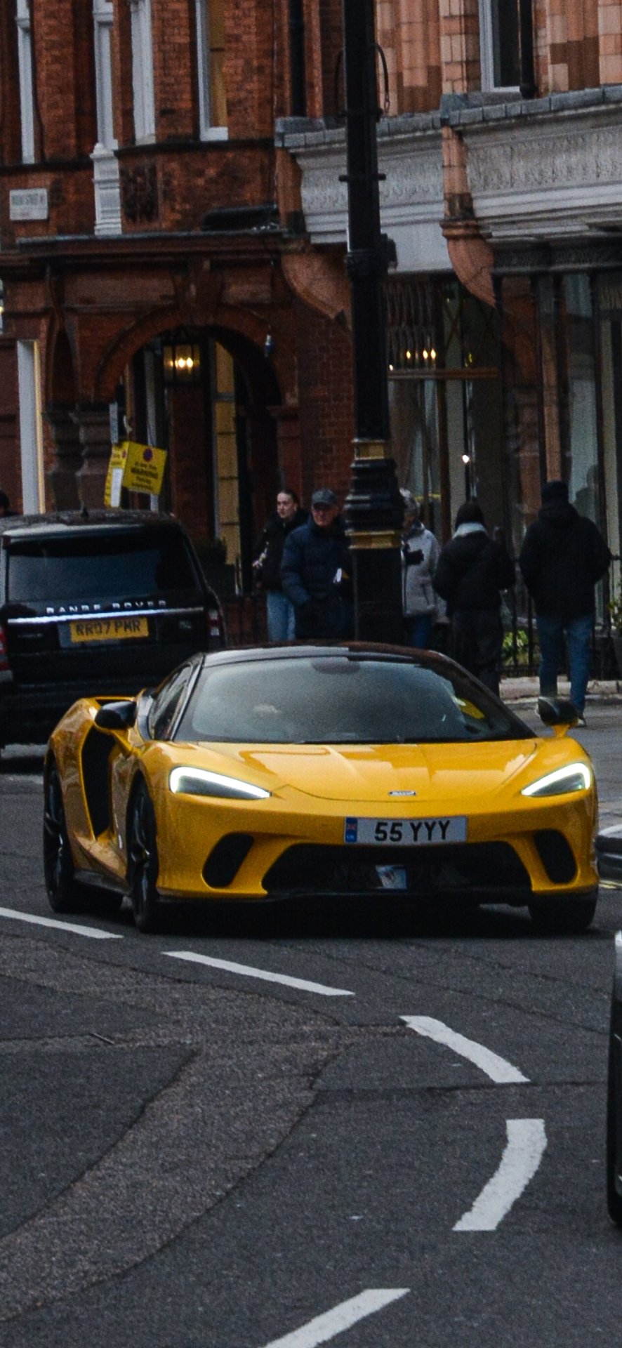 55 YYY private number plate on a McLaren GT, spotted in London