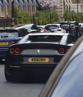 W88 ORK private number plate on a Ferrari 812, spotted in London