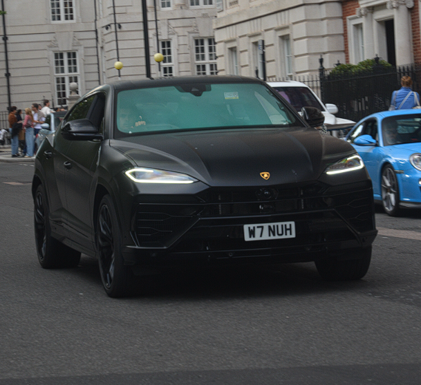 W7 NUH private number plate on a Lamborghini Urus, spotted in London