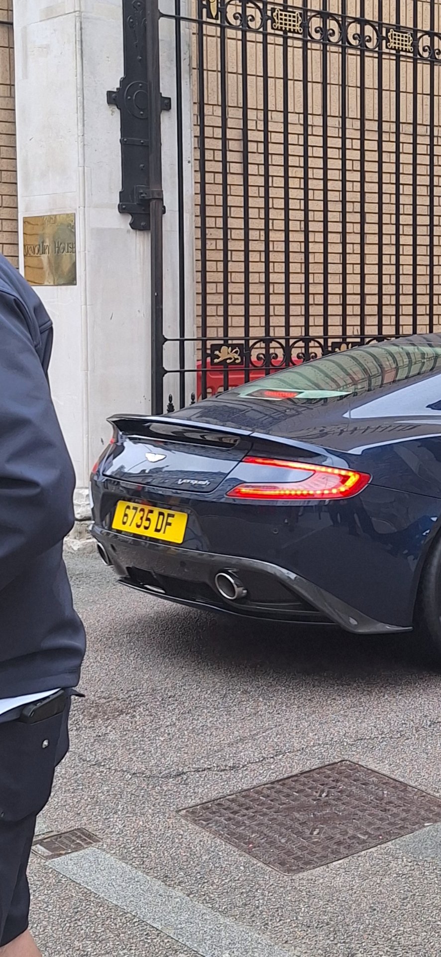 6735 DF private number plate on a Aston Martin Vanquish, spotted in London