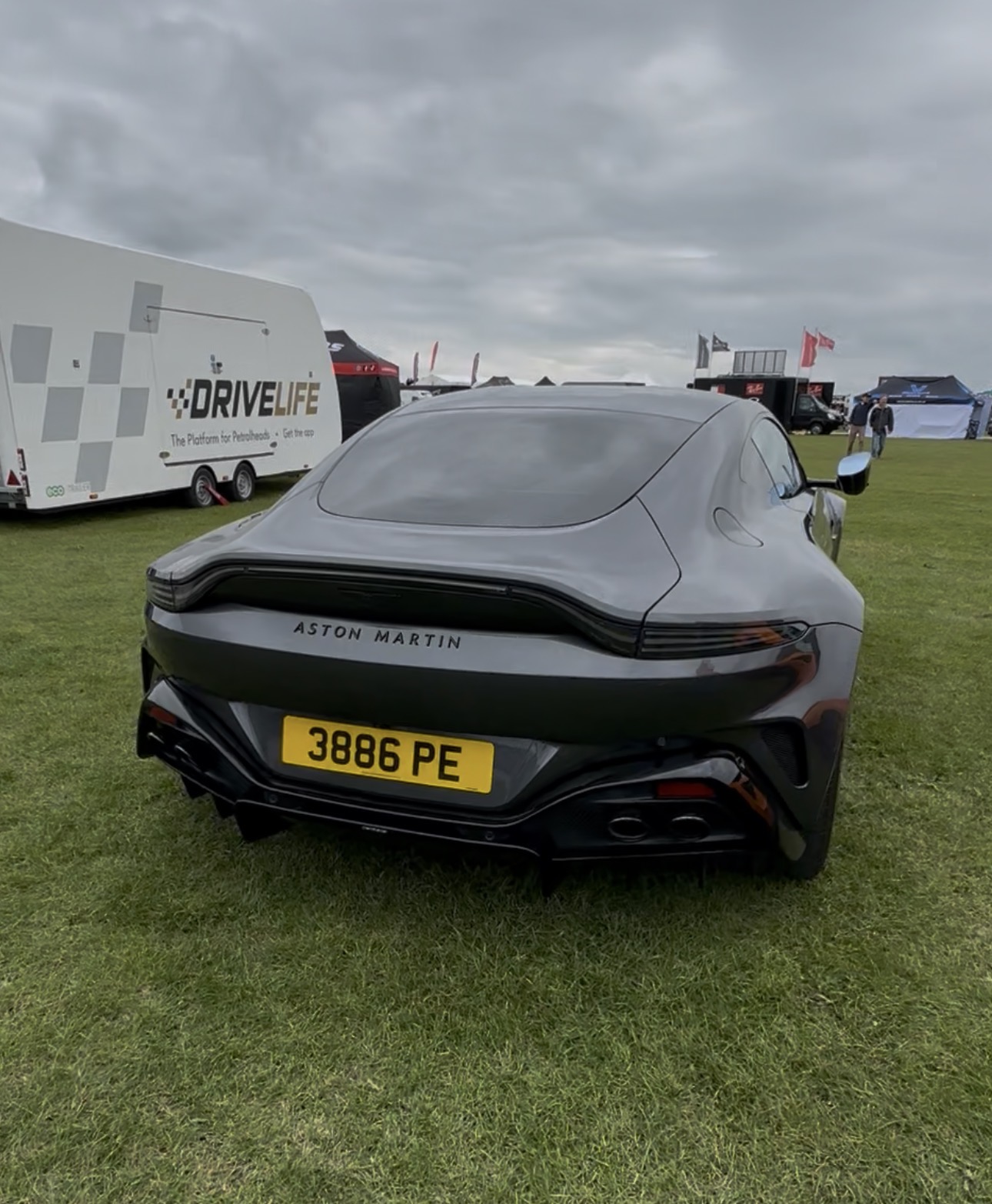 3886 PE private number plate on a Aston Martin Vantage, spotted in Sywell Aerodrome