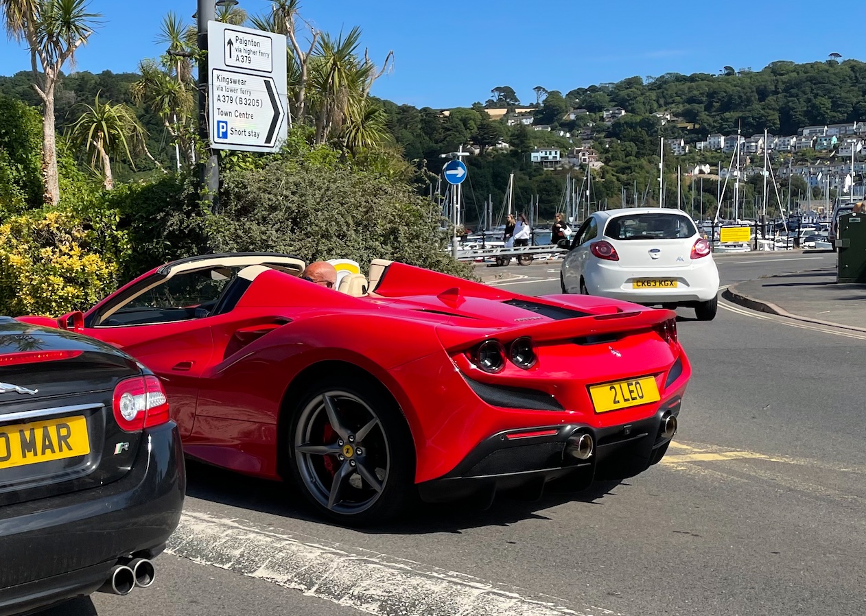 2 LEO private number plate on a Ferrari F8, spotted in Dartmouth