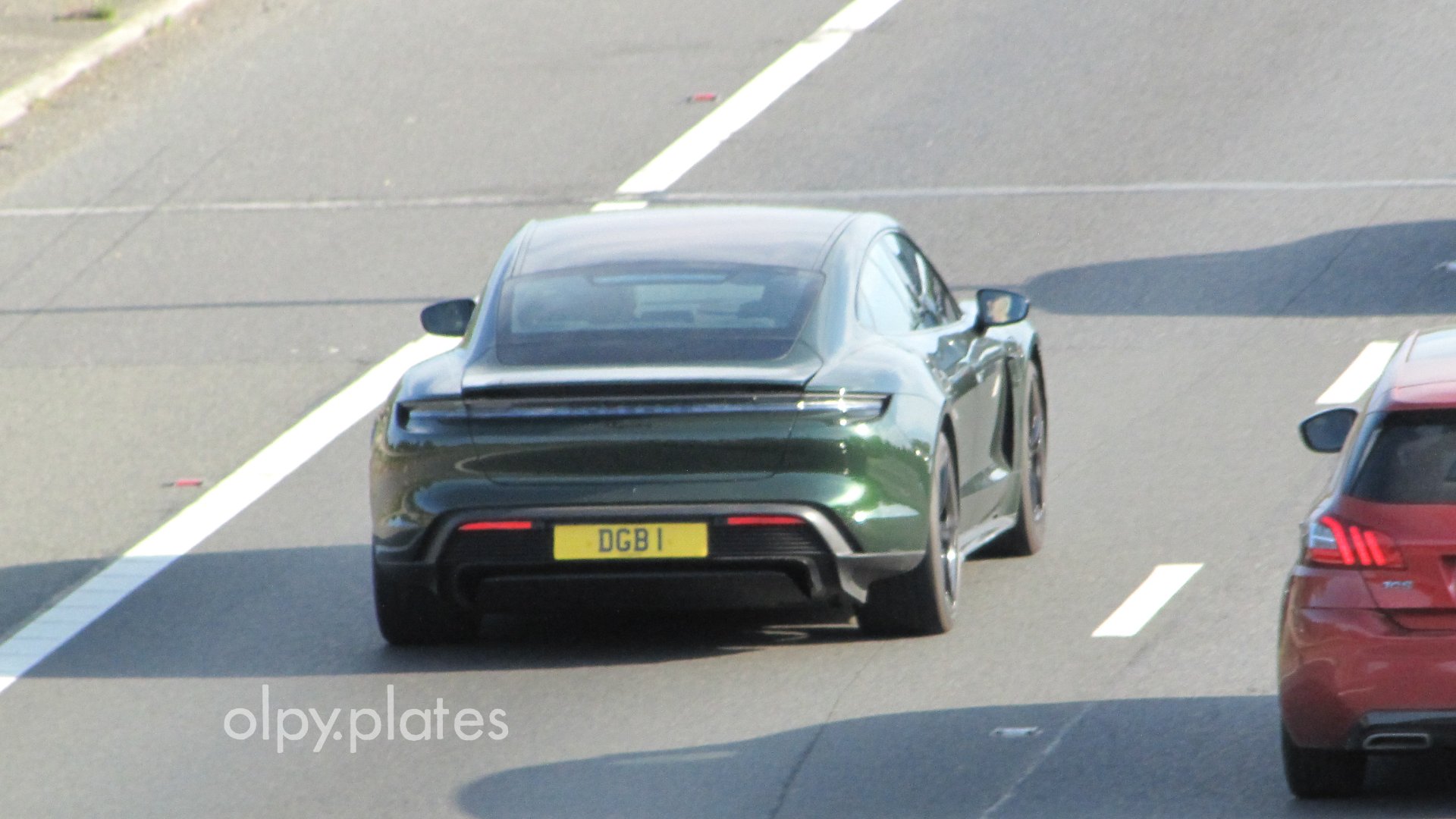 DGB 1 private number plate on a Porsche Taycan, spotted in Slough