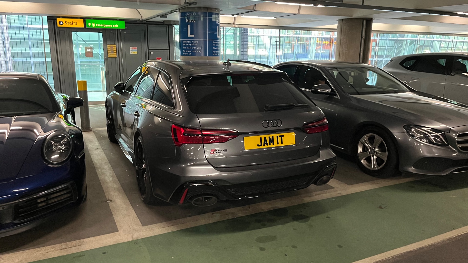 JAM 1T private number plate on a Audi RS6, spotted in Heathrow Airport