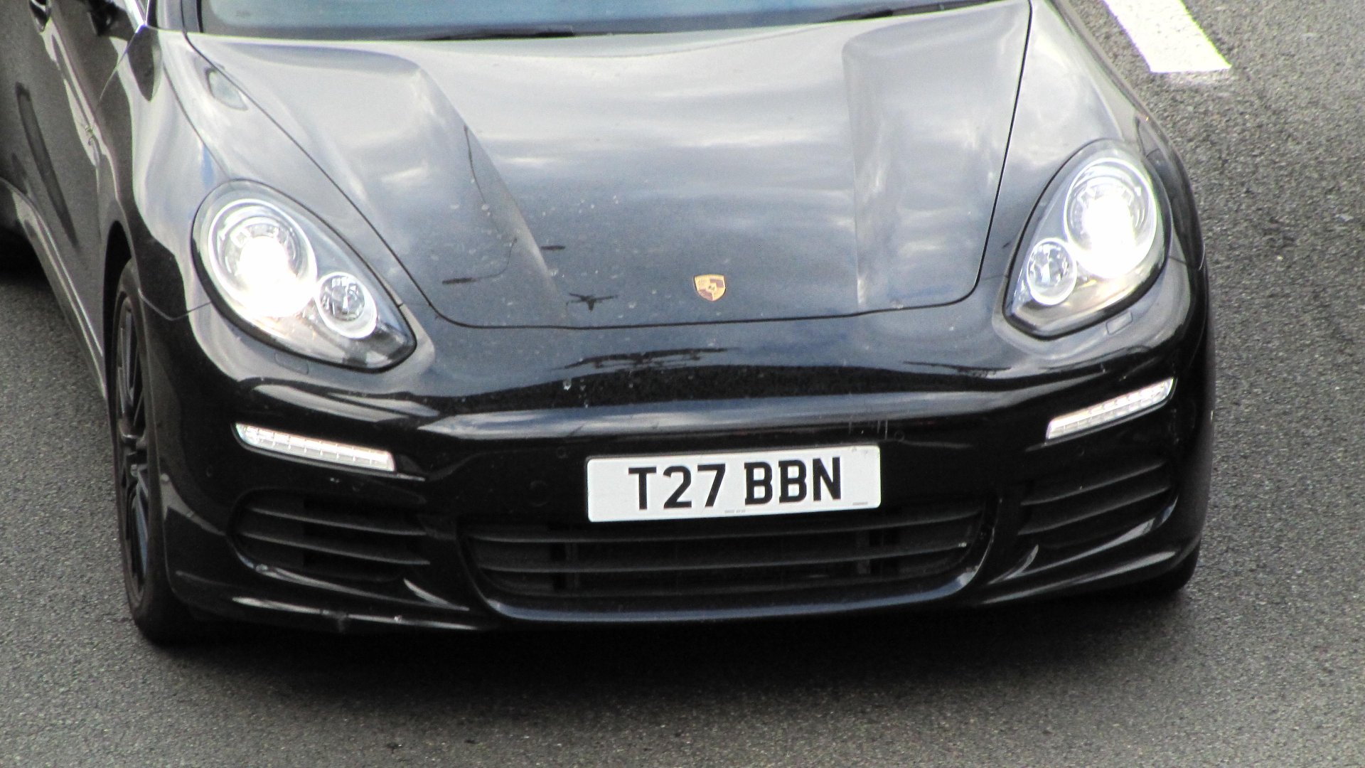 T27 BBN private number plate on a Porsche Panamera, spotted in Slough
