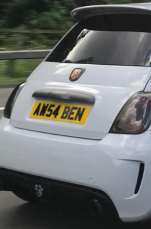 AW54 BEN private number plate on a Abarth 500