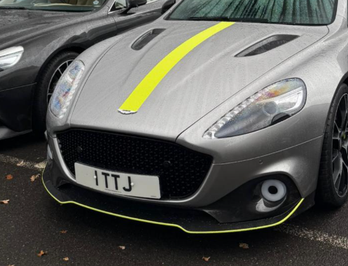 1 TTJ private number plate on a Aston Martin Rapide, spotted in Walton-on-Thames