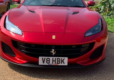 V8 HBK private number plate on a Ferrari, spotted in London