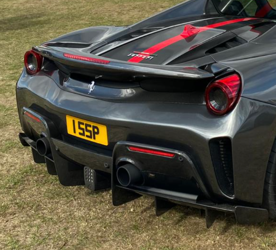 155 P private number plate on a Ferrari 488