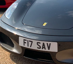 F17 SAV private number plate on a Ferrari