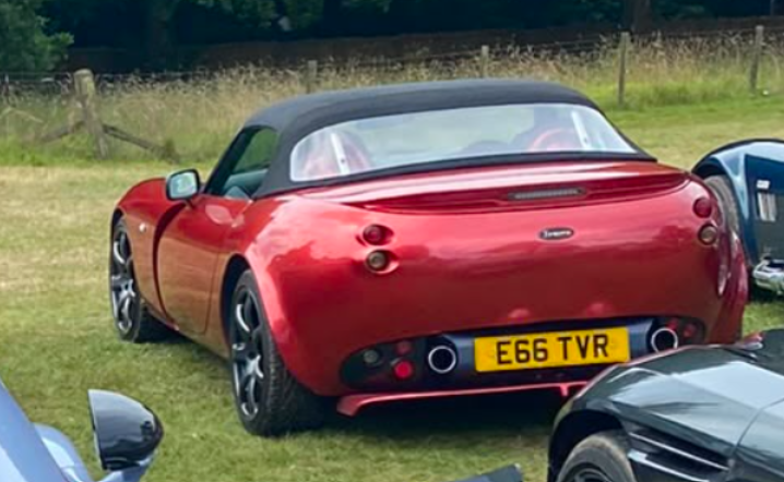 E66 TVR private number plate on a TVR, spotted in Goodwood
