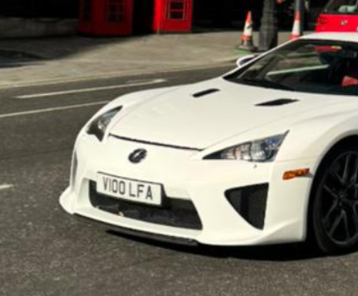 V100 LFA private number plate on a Lexus LFA