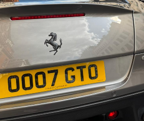 OO07 GTO private number plate on a Ferrari 599, spotted in London
