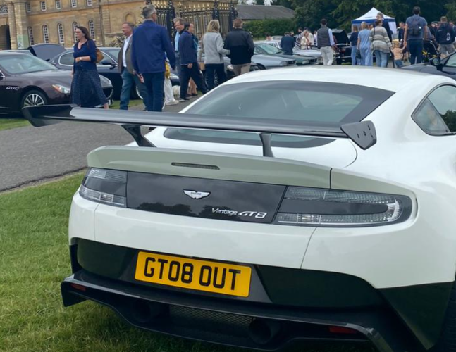 GT08 OUT private number plate on a Aston Martin Vantage