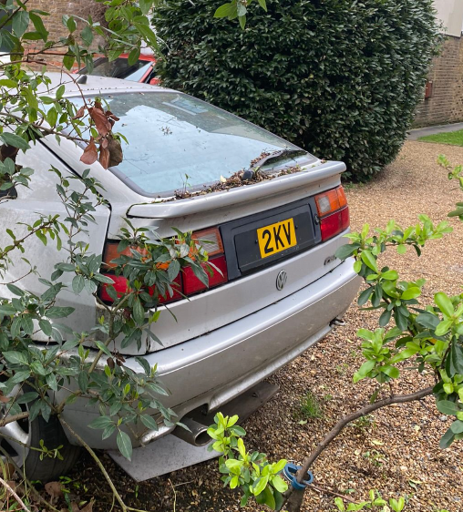 2 KV private number plate on a Volkswagen Scirocco, spotted in Richmond