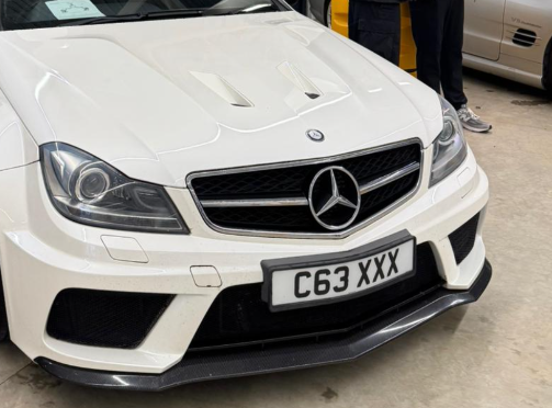 C63 XXX private number plate on a Mercedes-Benz C-Class