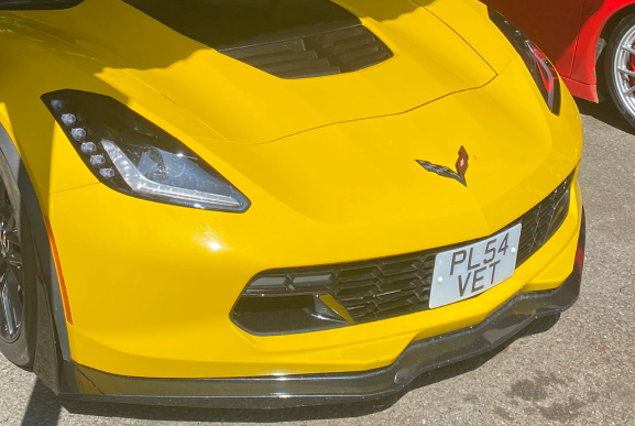 PL54 VET private number plate on a Chevrolet Corvette, spotted in Goodwood Motor Circuit