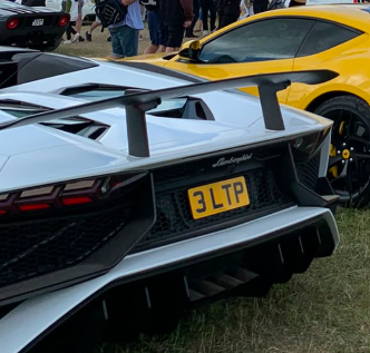 3 LTP private number plate on a Lamborghini