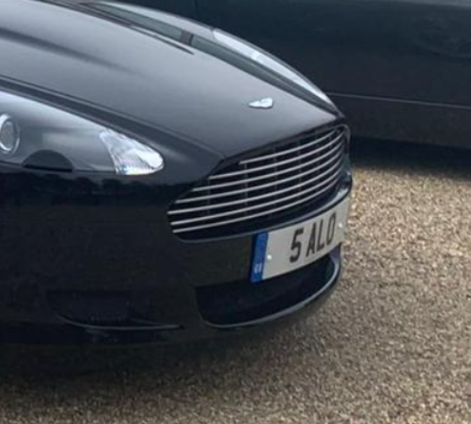 5 ALO private number plate on a Aston Martin