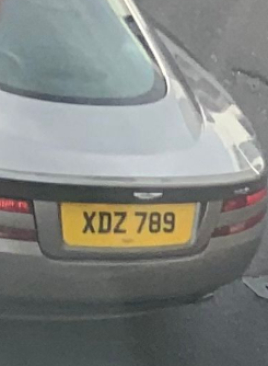 XDZ 789 private number plate on a Aston Martin
