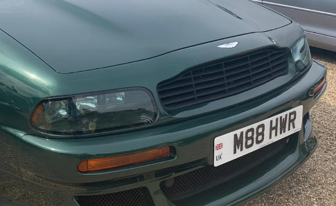 M88 HWR private number plate on a Aston Martin