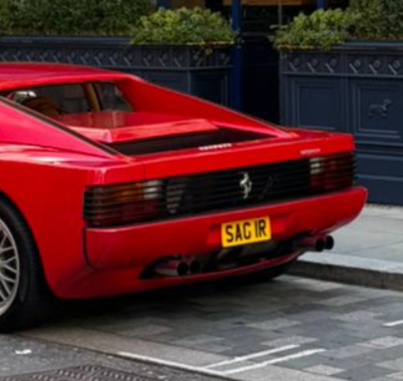 SAC 1R private number plate on a Ferrari Testarossa