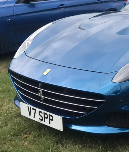 V7 SPP private number plate on a Ferrari California