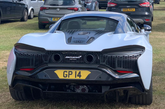 GP 14 private number plate on a McLaren Artura