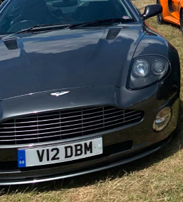 V12 DBM private number plate on a Aston Martin