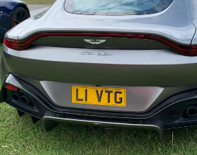 L1 VTG private number plate on a Aston Martin