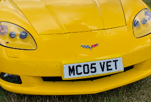 MC05 VET private number plate on a Chevrolet