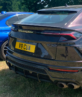 V8 CUA private number plate on a Lamborghini Urus, spotted in Goodwood