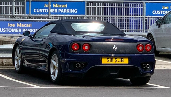 S111 SJB private number plate on a Ferrari 360