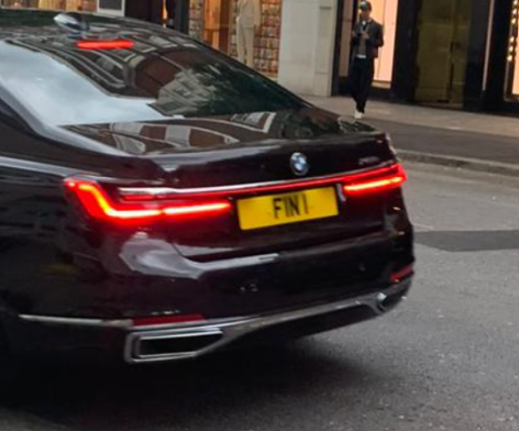 FIN 1 private number plate on a BMW 7 Series, spotted in London