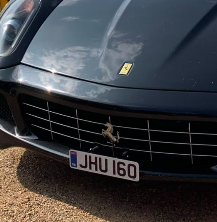 JHU 160 private number plate on a Ferrari 599, spotted in London